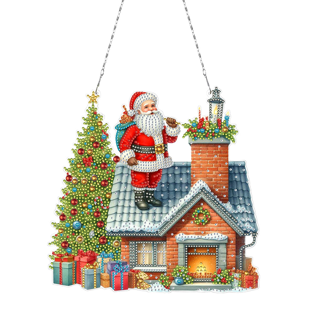 2D Flat Christmas DIY Hanging Diamond Art Kits Window Hanging Art for Home Decor