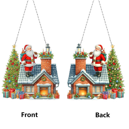 2D Flat Christmas DIY Hanging Diamond Art Kits Window Hanging Art for Home Decor