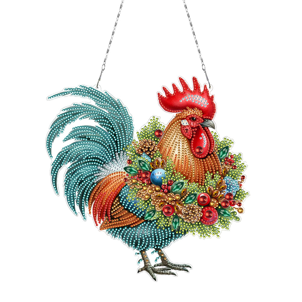 2D/Flat Xmas DIY Diamond Art Acrylic Pendant Wall Door Decoration (Farm Chicken)