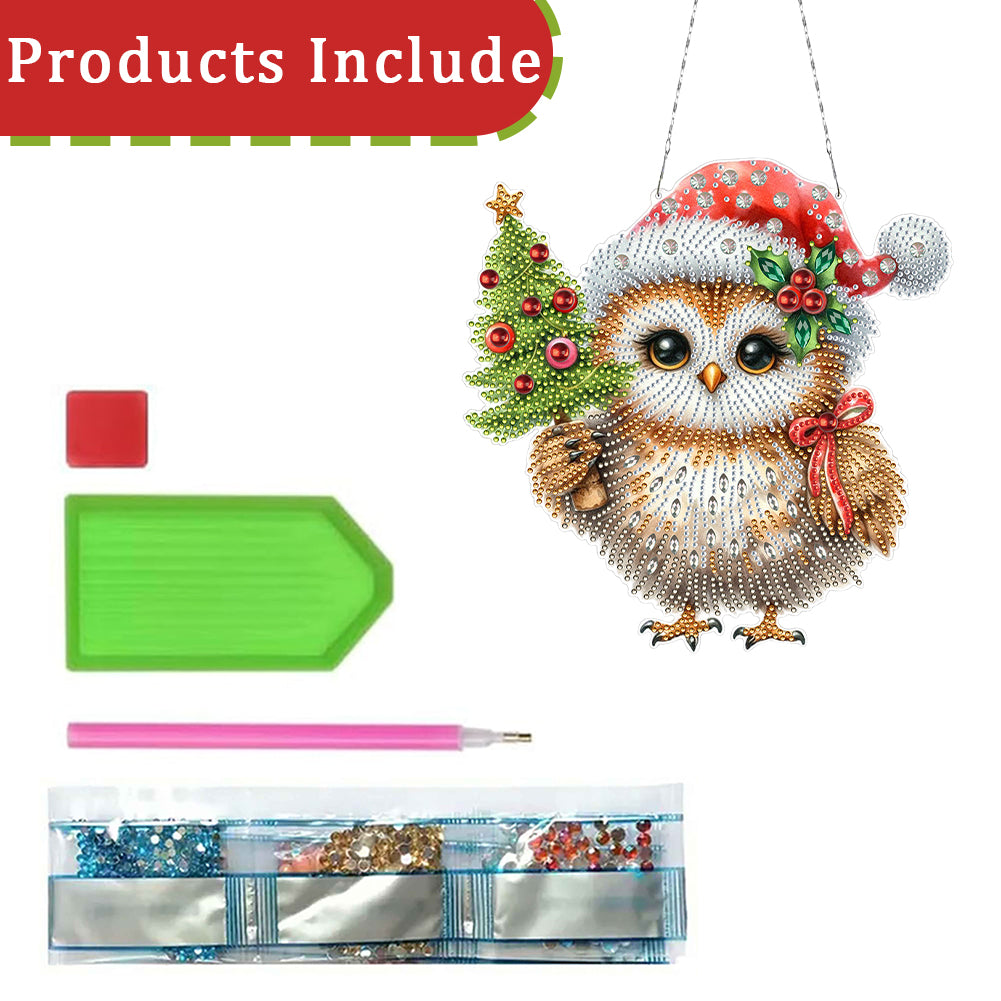 2D/Flat Christmas DIY Diamond Art Acrylic Pendant Wall Door Decoration (Owl)