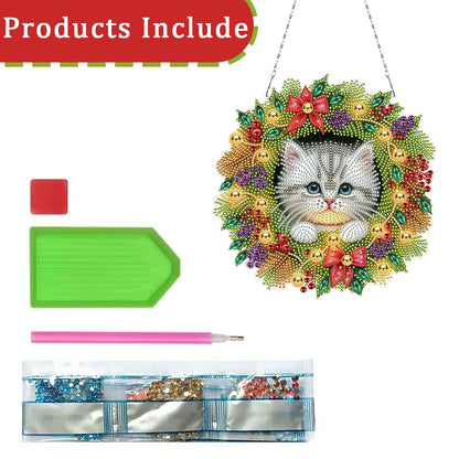 2D/Flat Christmas DIY Diamond Art Acrylic Pendant Wall Door Decoration (Cat)