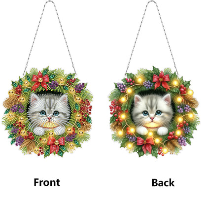 2D/Flat Christmas DIY Diamond Art Acrylic Pendant Wall Door Decoration (Cat)