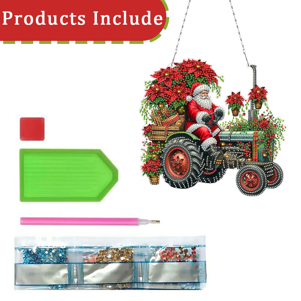 2D/Flat Christmas DIY Diamond Art Acrylic Pendant Wall Door Decoration (Tractor)