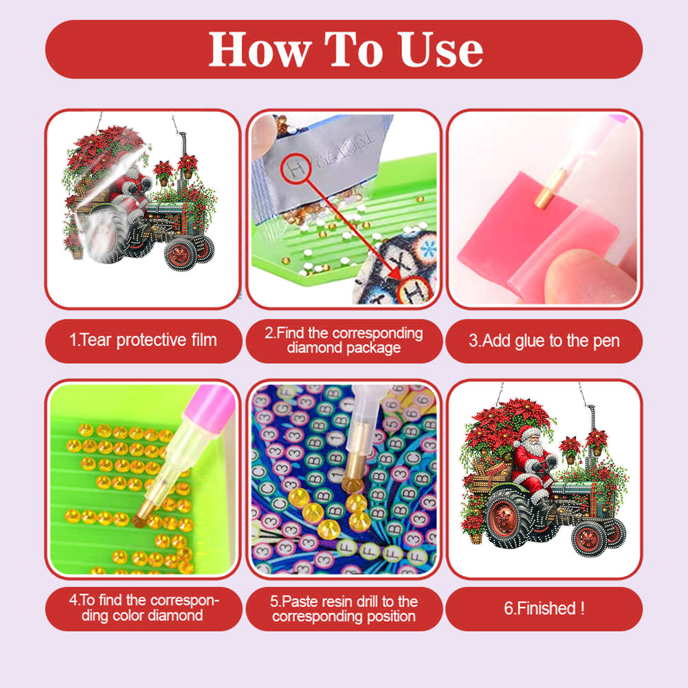 2D/Flat Christmas DIY Diamond Art Acrylic Pendant Wall Door Decoration (Tractor)