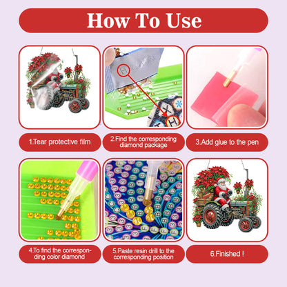 2D/Flat Christmas DIY Diamond Art Acrylic Pendant Wall Door Decoration (Tractor)