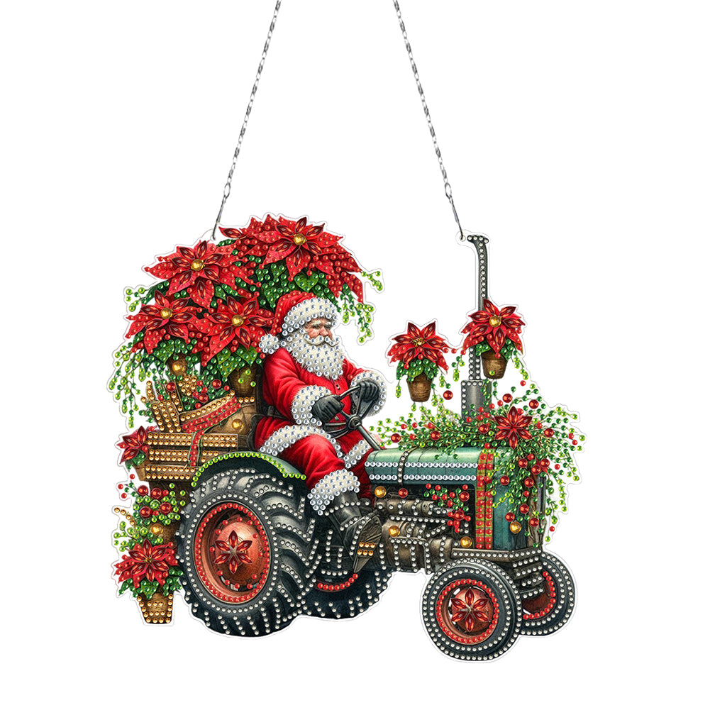 2D/Flat Christmas DIY Diamond Art Acrylic Pendant Wall Door Decoration (Tractor)