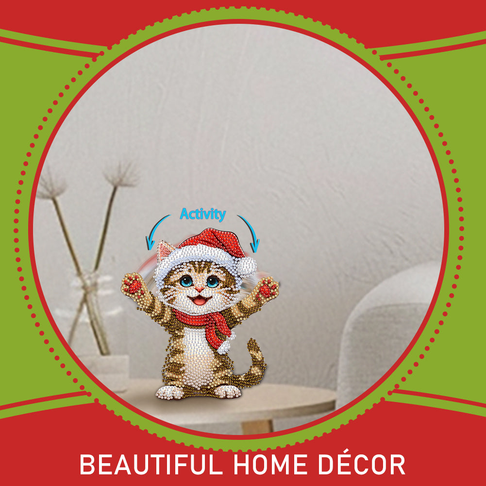 Xmas Acrylic Shaking Head 5D DIY Diamond Art Tabletop Decorations for Home (Cat)