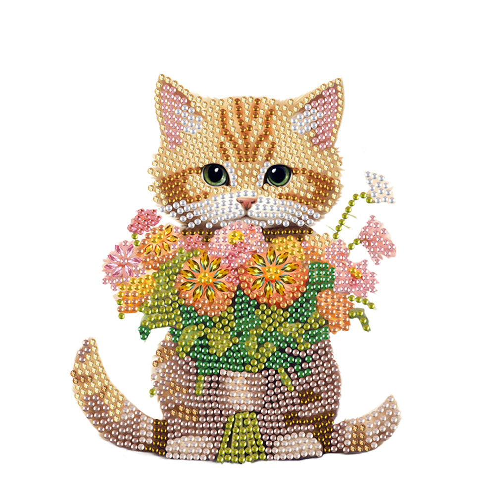 Xmas Acrylic Shaking Head 5D DIY Diamond Art Tabletop Decorations for Home (Cat)