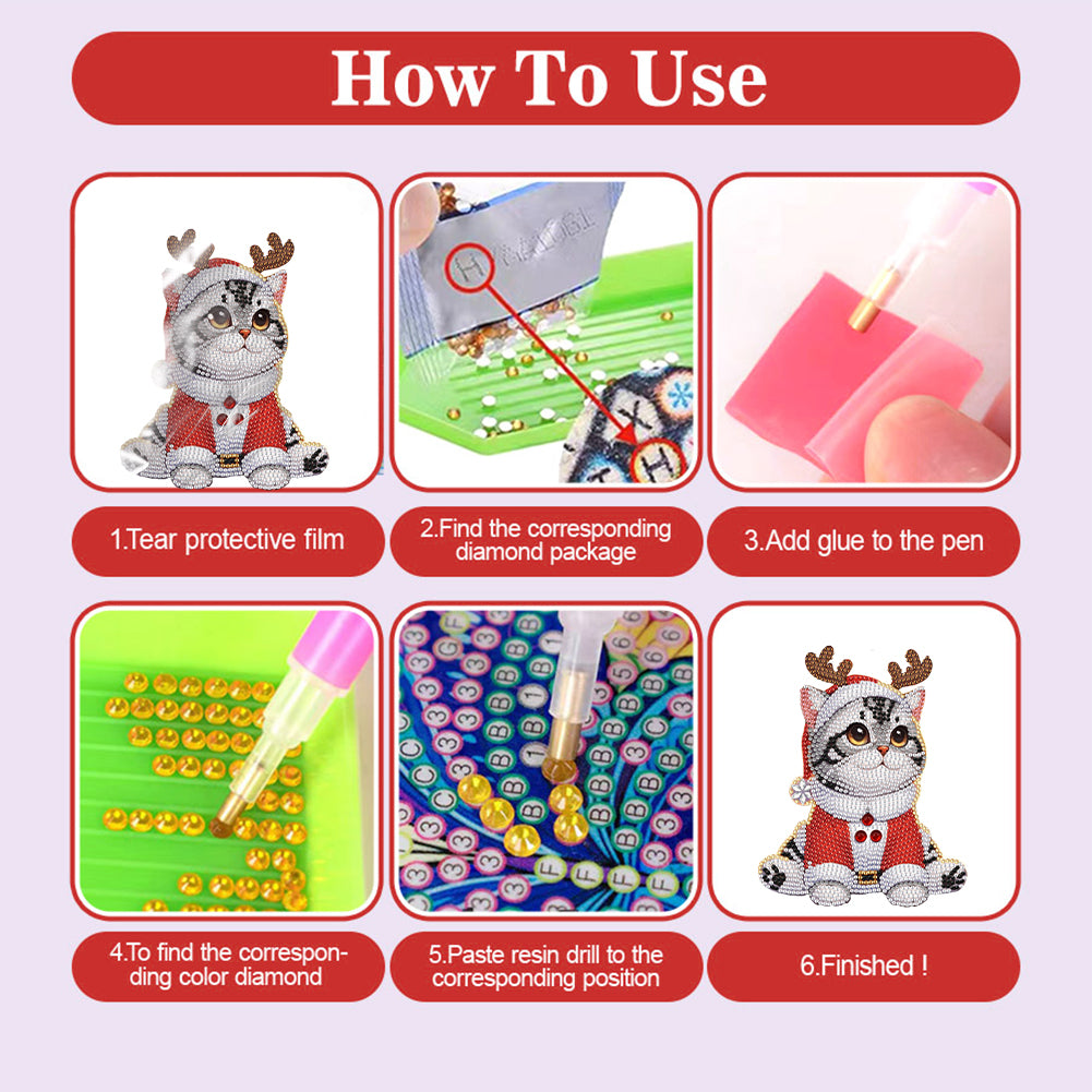 Xmas Acrylic Shaking Head 5D DIY Diamond Art Tabletop Decoration (Christmas Cat)