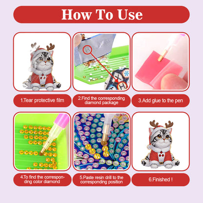 Xmas Acrylic Shaking Head 5D DIY Diamond Art Tabletop Decoration (Christmas Cat)