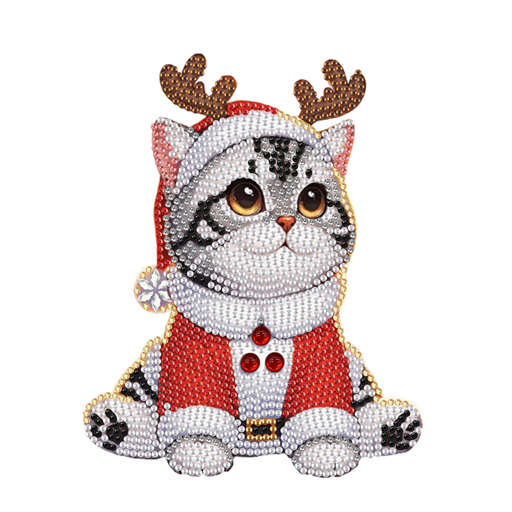 Xmas Acrylic Shaking Head 5D DIY Diamond Art Tabletop Decoration (Christmas Cat)