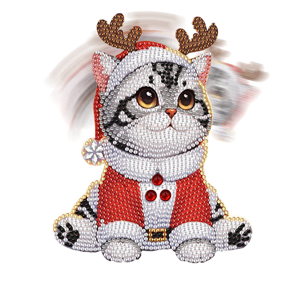 Xmas Acrylic Shaking Head 5D DIY Diamond Art Tabletop Decoration (Christmas Cat)