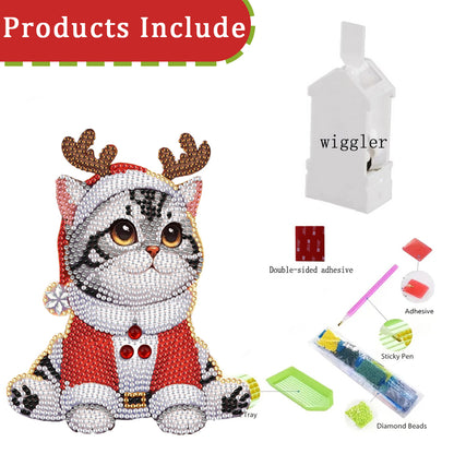 Xmas Acrylic Shaking Head 5D DIY Diamond Art Tabletop Decoration (Christmas Cat)