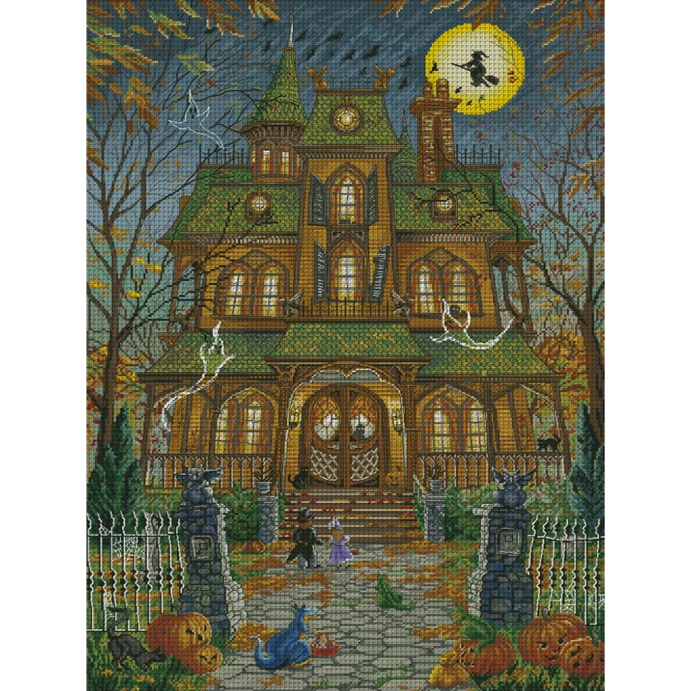 Autumn Halloween Castle - 14CT Stamped Cross Stitch 60*80CM(Fairy Brand)