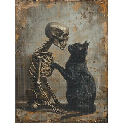 Black Cat And Skeleton - 14CT Stamped Cross Stitch 30*40CM