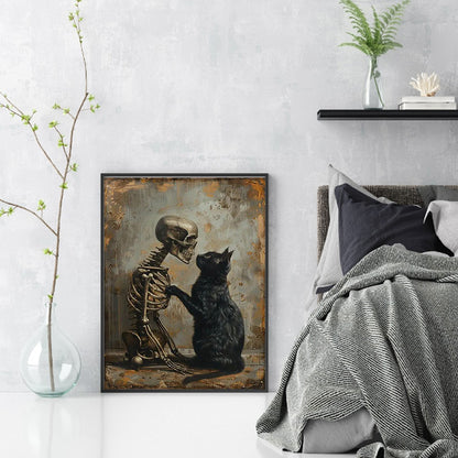 Black Cat And Skeleton - 14CT Stamped Cross Stitch 30*40CM