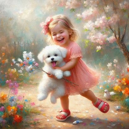 Dog And Little Girl - Full Round Drill Diamond Painting 40*40CM