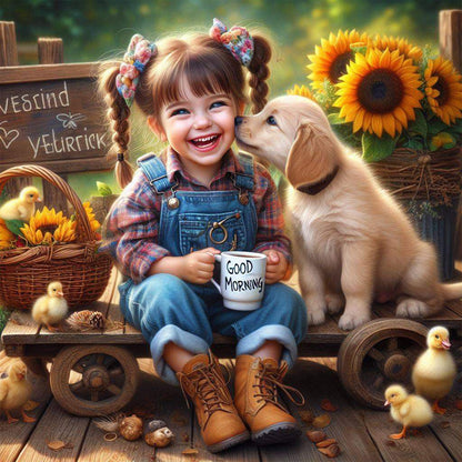 Dog And Child - Full Round Drill Diamond Painting 40*40CM