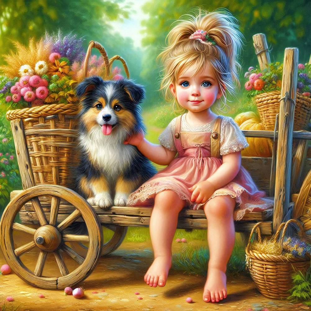 Dog And Child - Full Round Drill Diamond Painting 40*40CM