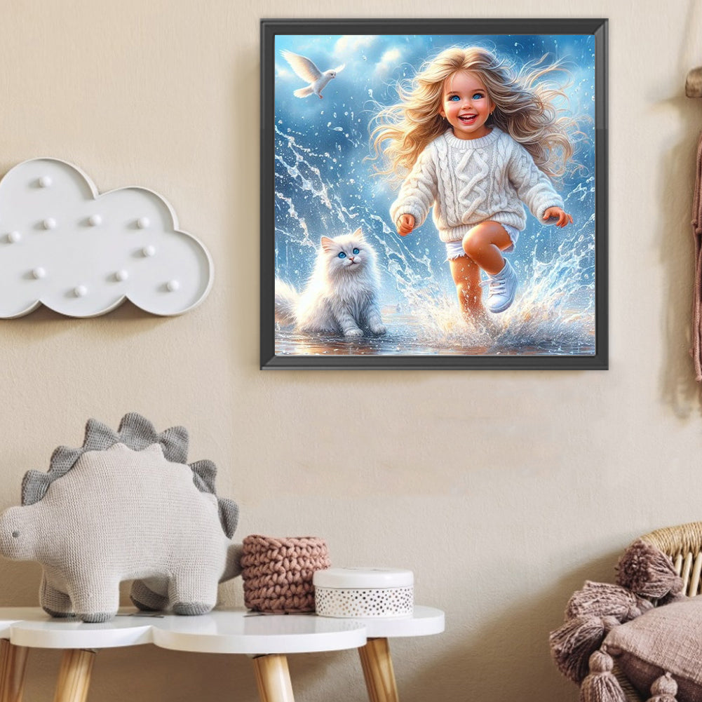 Cat And Child - Full Round Drill Diamond Painting 40*40CM