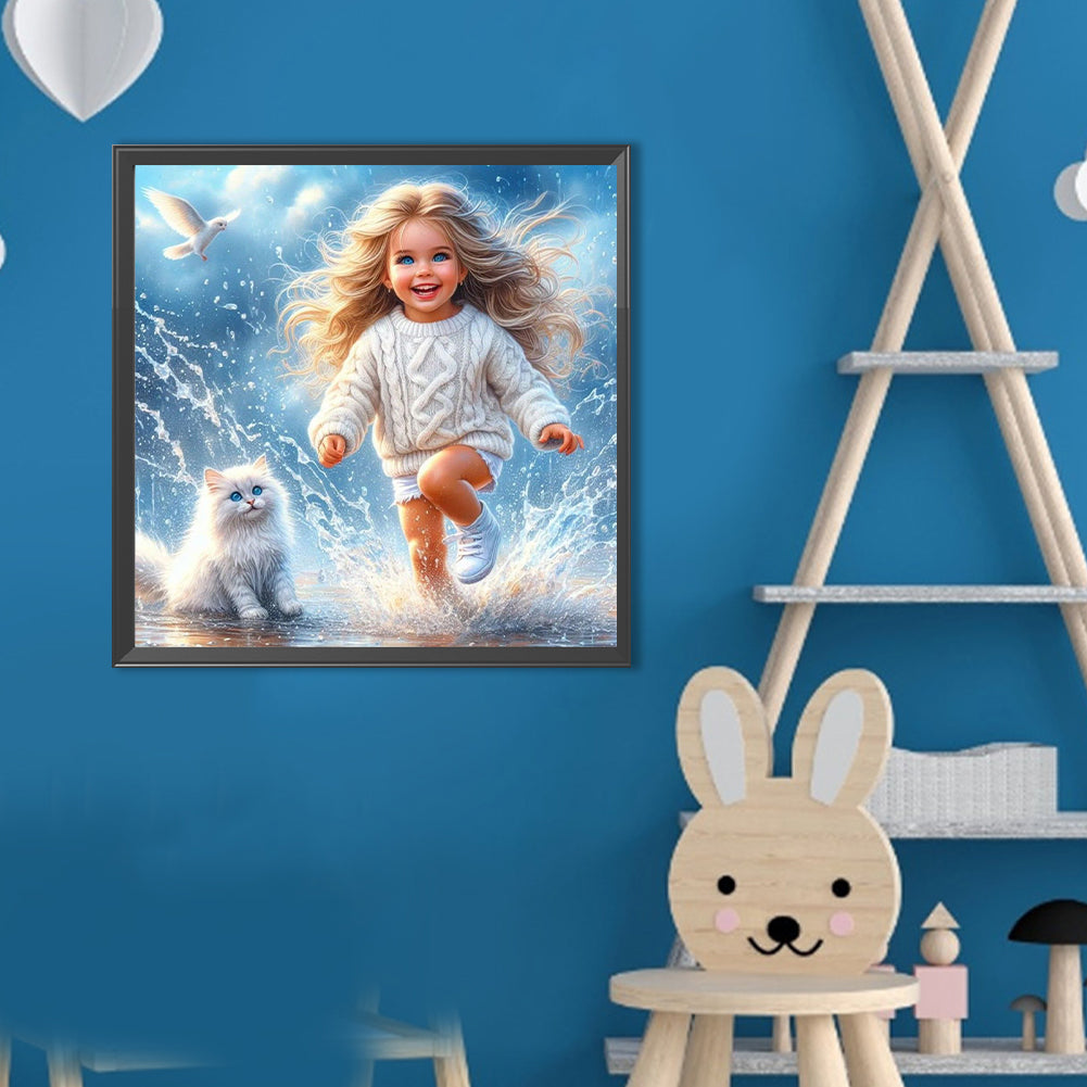 Cat And Child - Full Round Drill Diamond Painting 40*40CM