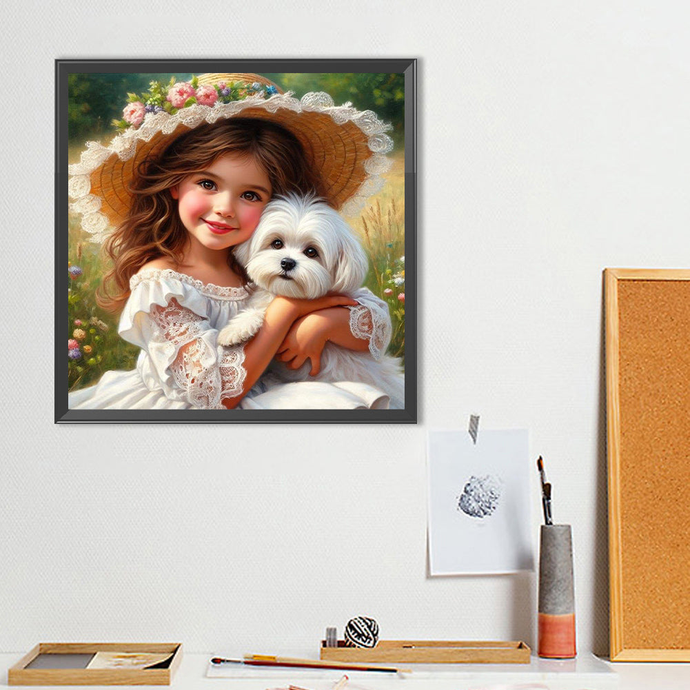 Dog And Child - Full Round Drill Diamond Painting 40*40CM