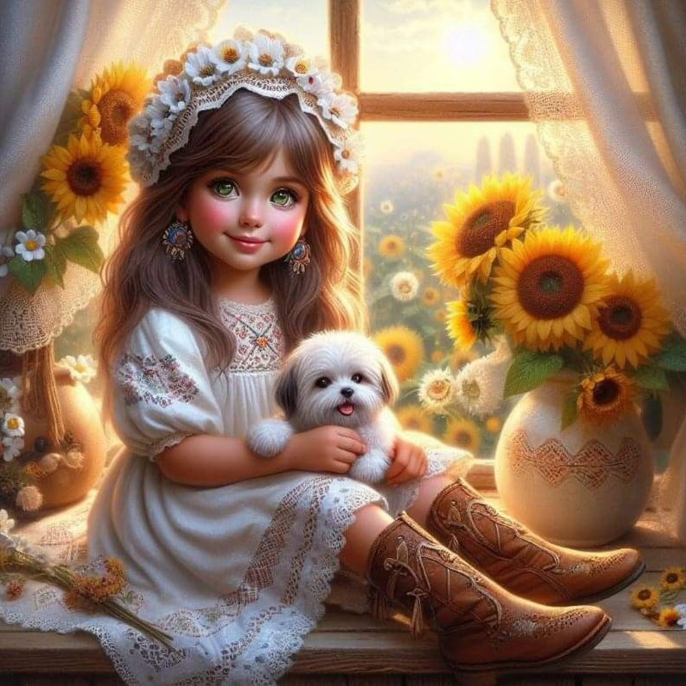 Dog And Child - Full Round Drill Diamond Painting 40*40CM