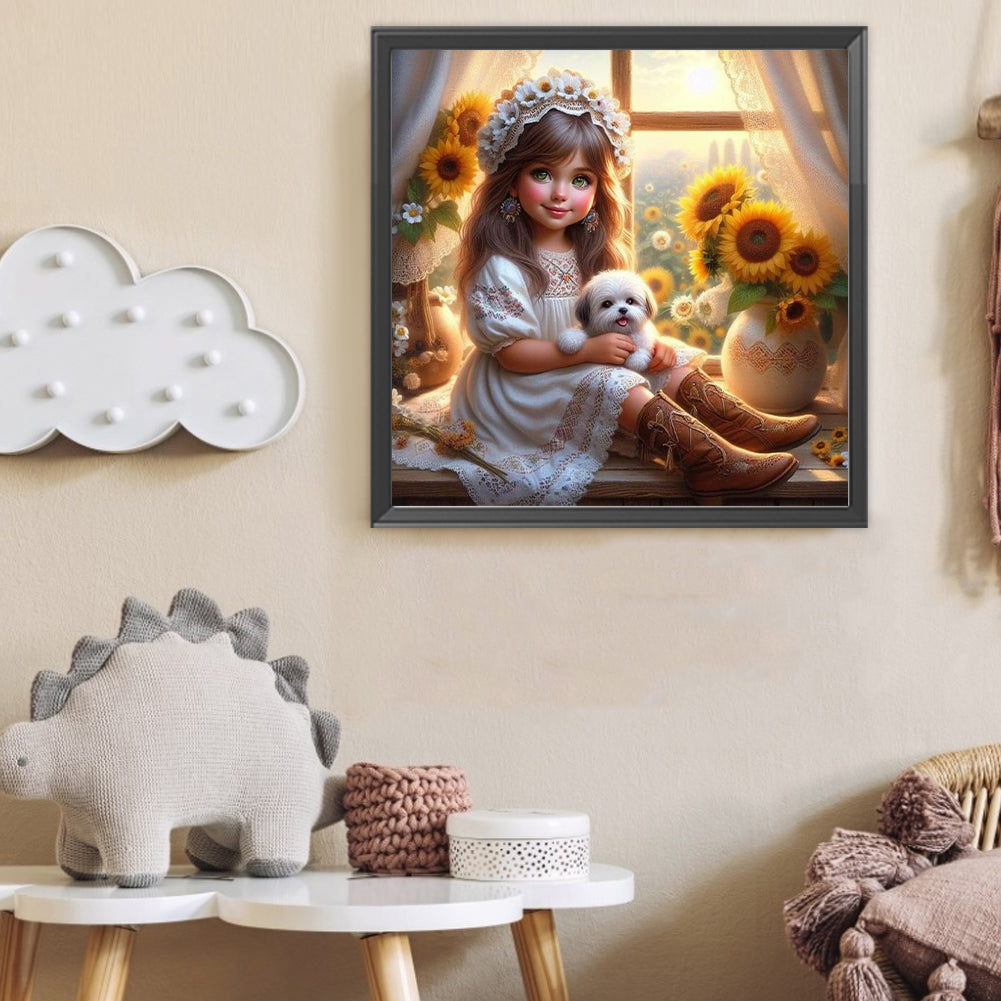 Dog And Child - Full Round Drill Diamond Painting 40*40CM