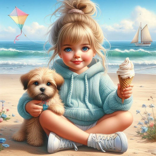 Dog And Child - Full Round Drill Diamond Painting 40*40CM