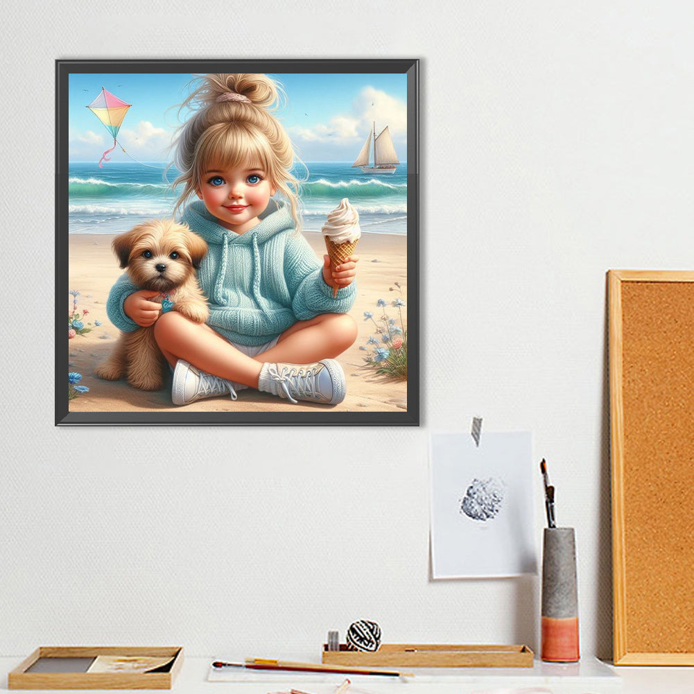 Dog And Child - Full Round Drill Diamond Painting 40*40CM
