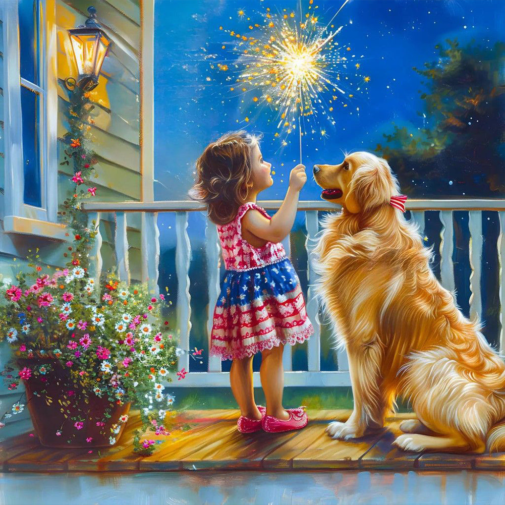Dog And Child - Full Round Drill Diamond Painting 40*40CM