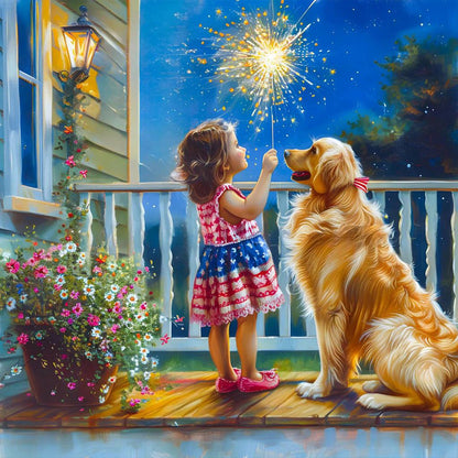 Dog And Child - Full Round Drill Diamond Painting 40*40CM