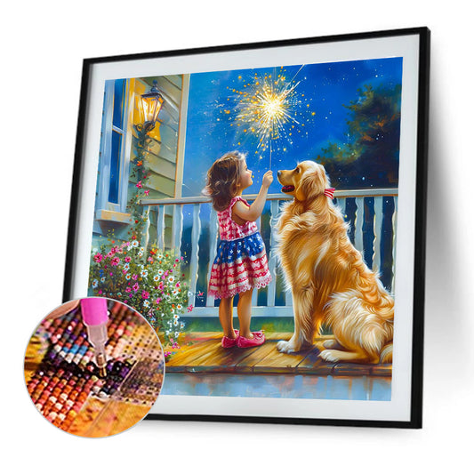 Dog And Child - Full Round Drill Diamond Painting 40*40CM