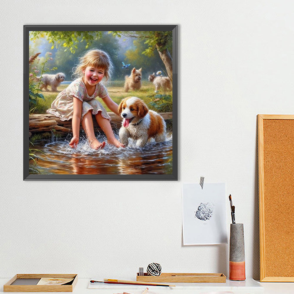 Dog And Child - Full Round Drill Diamond Painting 40*40CM