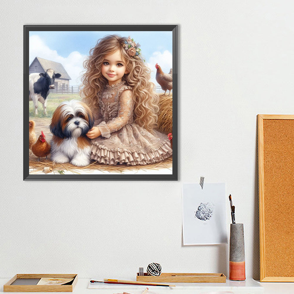 Dog And Child - Full Round Drill Diamond Painting 40*40CM