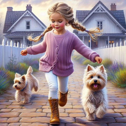 Dog And Little Girl - Full Round Drill Diamond Painting 40*40CM