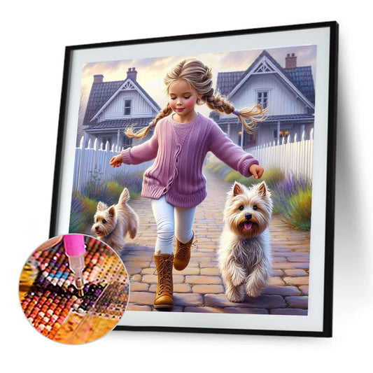 Dog And Little Girl - Full Round Drill Diamond Painting 40*40CM