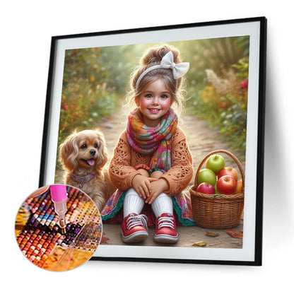 Dog And Little Girl - Full Round Drill Diamond Painting 40*40CM