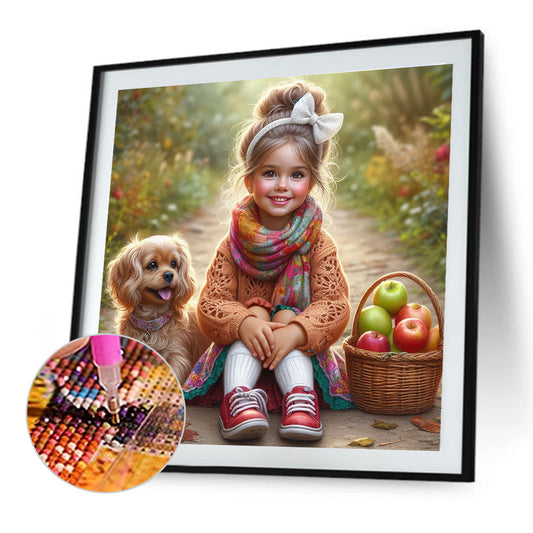 Dog And Little Girl - Full Round Drill Diamond Painting 40*40CM