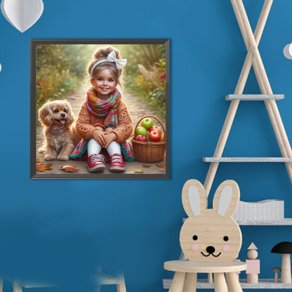 Dog And Little Girl - Full Round Drill Diamond Painting 40*40CM