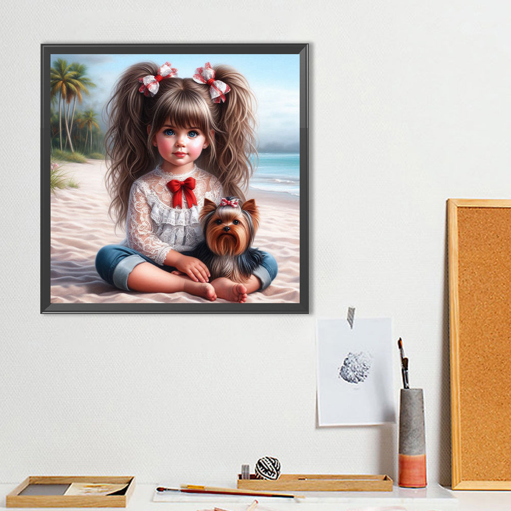 Dog And Little Girl - Full Round Drill Diamond Painting 40*40CM