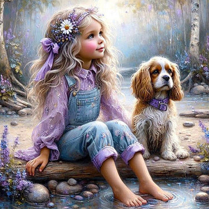 Dog And Little Girl - Full Round Drill Diamond Painting 40*40CM