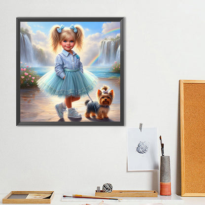 Dog And Little Girl - Full Round Drill Diamond Painting 40*40CM