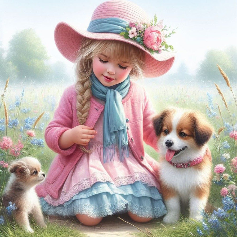 Dog And Little Girl - Full Round Drill Diamond Painting 40*40CM