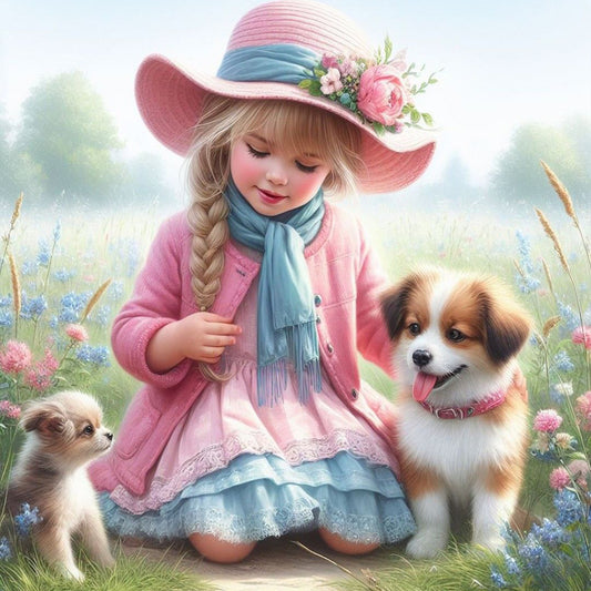 Dog And Little Girl - Full Round Drill Diamond Painting 40*40CM