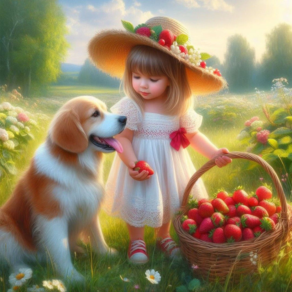 Dog And Little Girl - Full Round Drill Diamond Painting 40*40CM