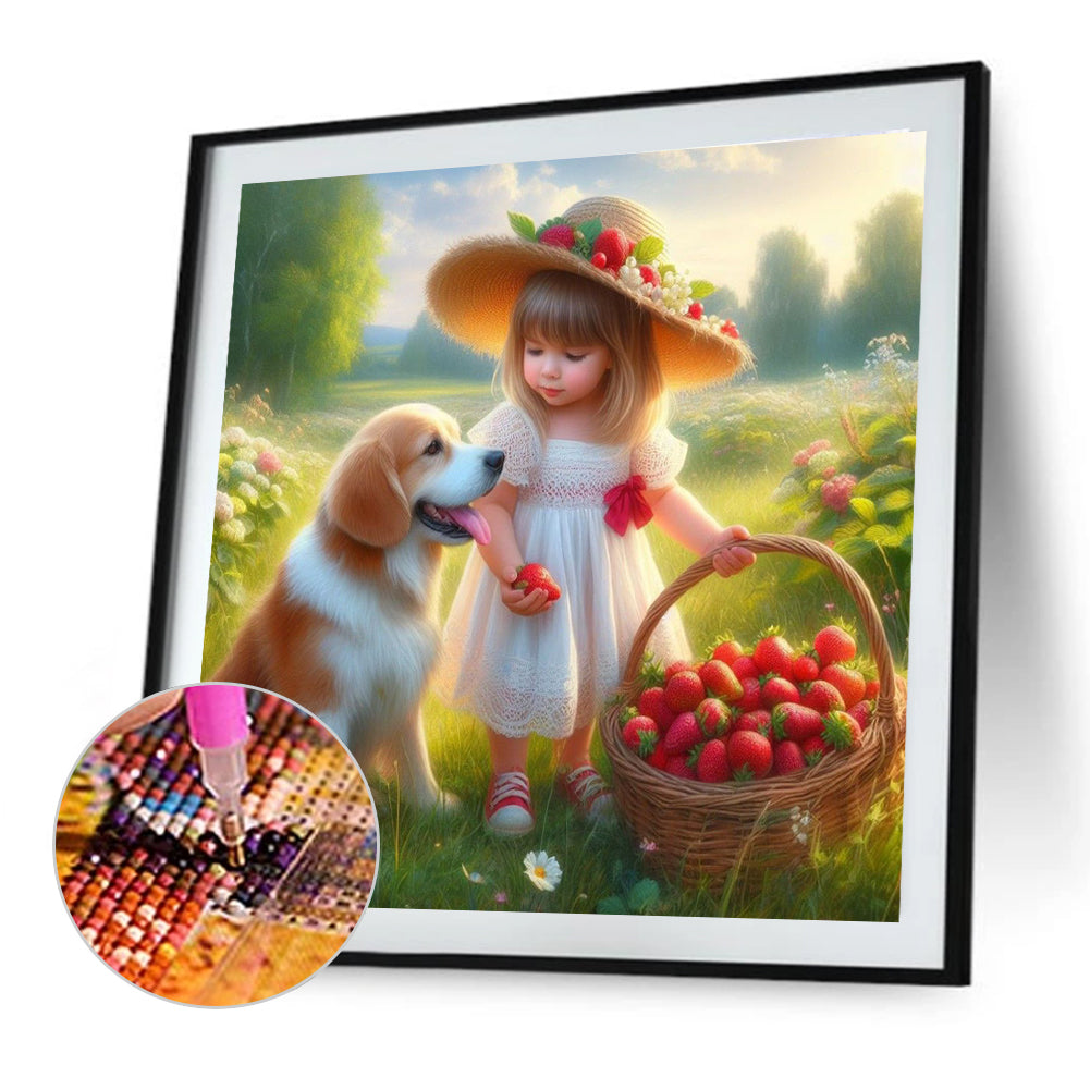 Dog And Little Girl - Full Round Drill Diamond Painting 40*40CM