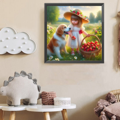 Dog And Little Girl - Full Round Drill Diamond Painting 40*40CM
