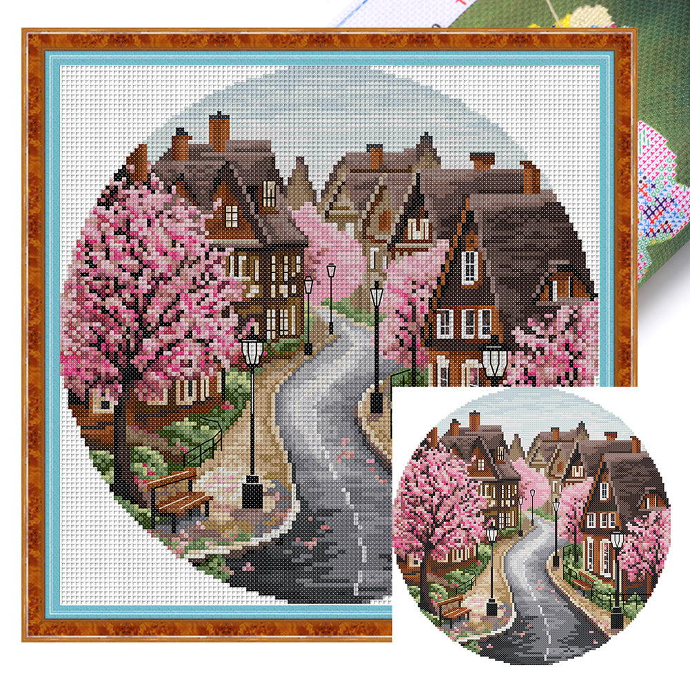 Spring Street - 11CT Stamped Cross Stitch 37*37CM(Joy Sunday)
