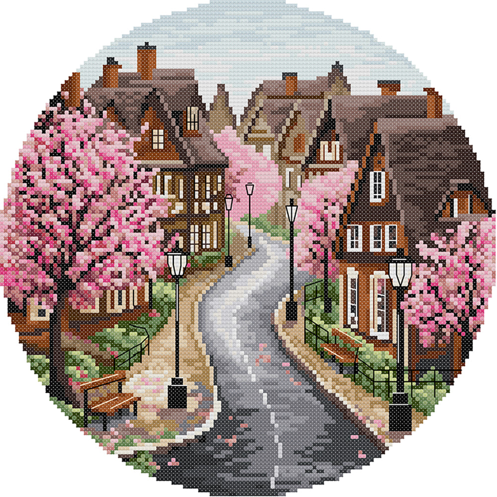 Spring Street - 11CT Stamped Cross Stitch 37*37CM(Joy Sunday)
